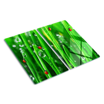 Tabla para cortar Gotas de agua sobre el césped con mariquitas