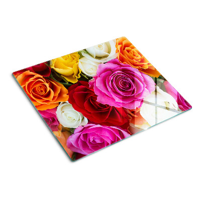 Tabla de cortar de cristal Flores de rosa en diferentes colores.