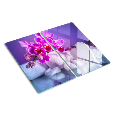 Tabla de cortar de cristal Orquídeas sobre piedras