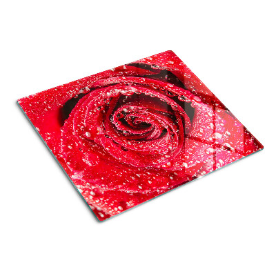 Tabla de cortar de cristal Rosa roja con gotas de agua