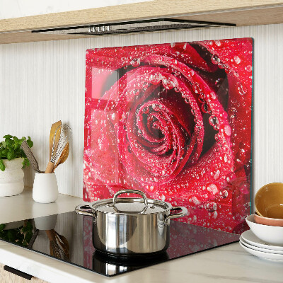 Tabla de cortar de cristal Rosa roja con gotas de agua