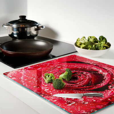 Tabla de cortar de cristal Rosa roja con gotas de agua