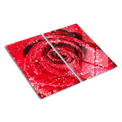Tabla de cortar de cristal Rosa roja con gotas de agua