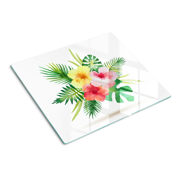 Tabla de cortar de cristal Flores y hojas tropicales