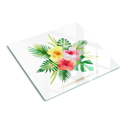 Tabla de cortar de cristal Flores y hojas tropicales