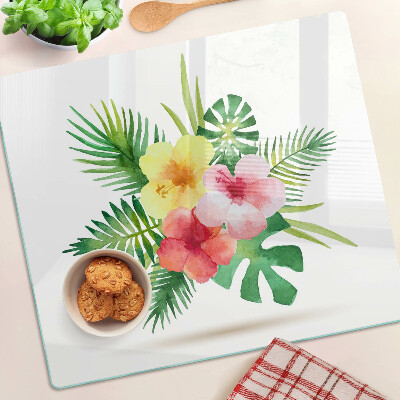 Tabla de cortar de cristal Flores y hojas tropicales