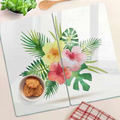 Tabla de cortar de cristal Flores y hojas tropicales