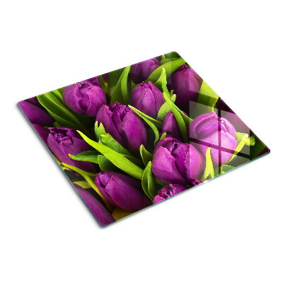 Tabla para cortar Tulipanes morados con hojas verdes