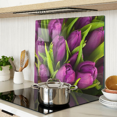 Tabla para cortar Tulipanes morados con hojas verdes