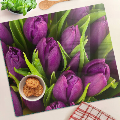 Tabla para cortar Tulipanes morados con hojas verdes
