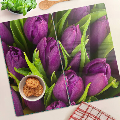 Tabla para cortar Tulipanes morados con hojas verdes