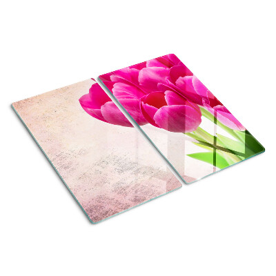 Tabla para cortar Flores de tulipán sobre un fondo rosa