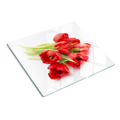 Tabla para cortar Tulipanes rojos sobre fondo blanco