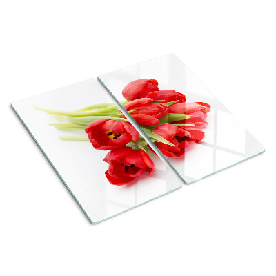Tabla para cortar Tulipanes rojos sobre fondo blanco