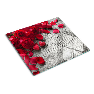 Tabla de cortar de cristal Rosas y pétalos de corazón