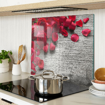 Tabla de cortar de cristal Rosas y pétalos de corazón