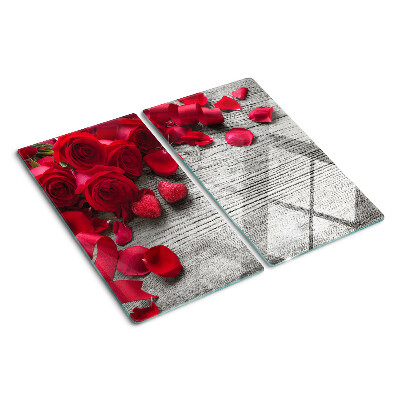 Tabla de cortar de cristal Rosas y pétalos de corazón