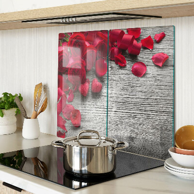 Tabla de cortar de cristal Rosas y pétalos de corazón