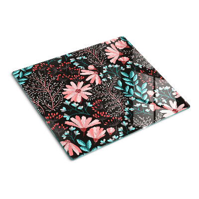 Tabla de cortar de cristal Patrón floral sobre fondo oscuro