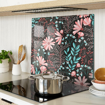 Tabla de cortar de cristal Patrón floral sobre fondo oscuro