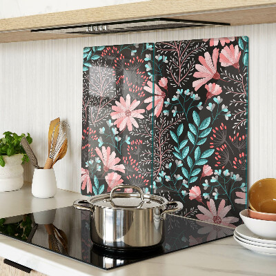 Tabla de cortar de cristal Patrón floral sobre fondo oscuro