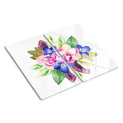 Tabla de cortar de cristal Patrón floral con flores rosas y azules.