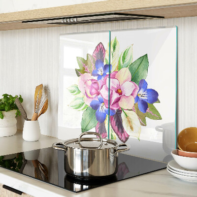 Tabla de cortar de cristal Patrón floral con flores rosas y azules.
