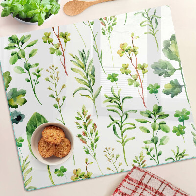 Tabla de cortar de cristal Patrones de plantas en tonos verdes