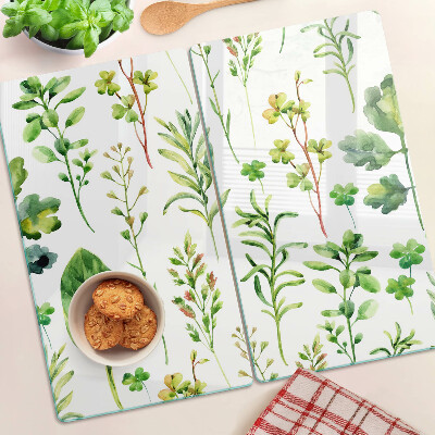 Tabla de cortar de cristal Patrones de plantas en tonos verdes