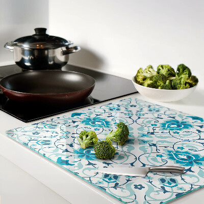 Tabla de cortar de cristal Estampado floral en tonos azules