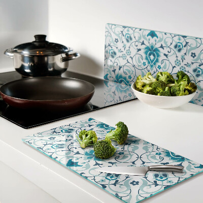 Tabla de cortar de cristal Estampado floral en tonos azules