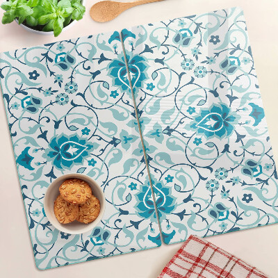 Tabla de cortar de cristal Estampado floral en tonos azules