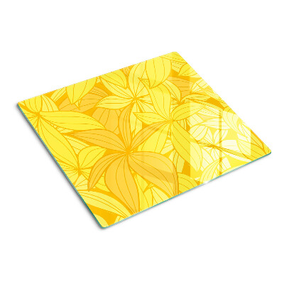 Tabla de cortar de cristal Hojas amarillas estilo tropical