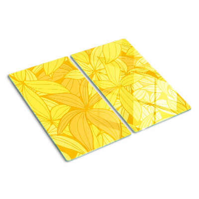 Tabla de cortar de cristal Hojas amarillas estilo tropical