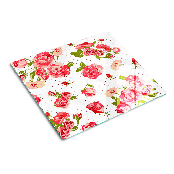 Tabla de cortar de cristal Rosas sobre fondo blanco