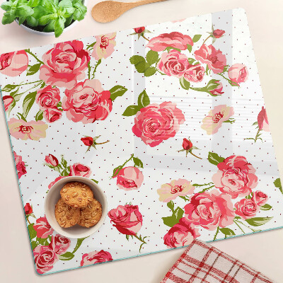 Tabla de cortar de cristal Rosas sobre fondo blanco