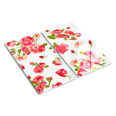 Tabla de cortar de cristal Rosas sobre fondo blanco