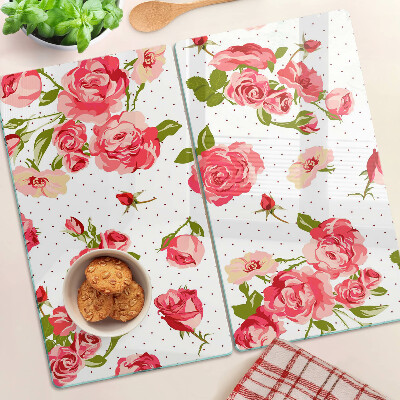 Tabla de cortar de cristal Rosas sobre fondo blanco