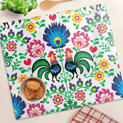 Tabla de cortar de cristal Motivo popular con gallos