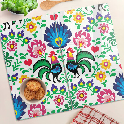 Tabla de cortar de cristal Motivo popular con gallos
