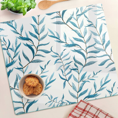 Tabla de cortar de cristal Hojas en tonos azules