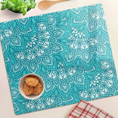 Tabla de cortar de cristal Patrón de mandala en tonos azules