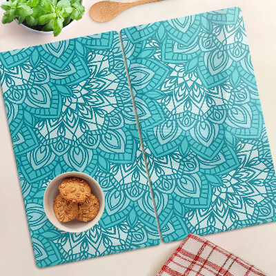 Tabla de cortar de cristal Patrón de mandala en tonos azules