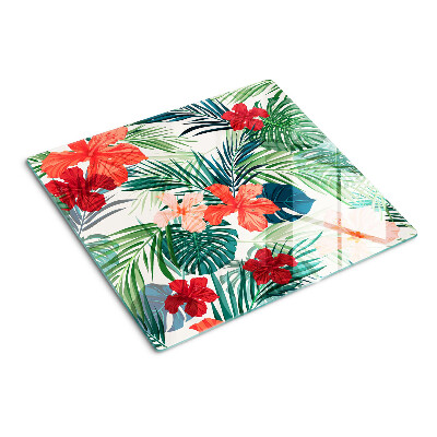 Tabla de cortar de cristal Motivo de planta tropical con flores.