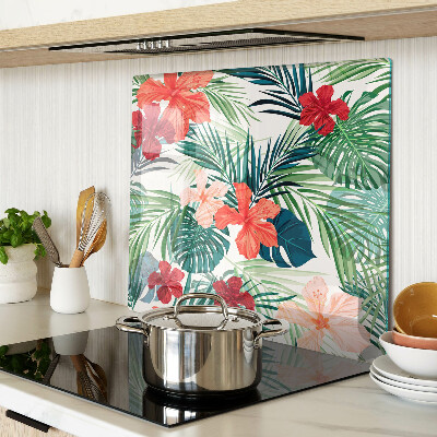 Tabla de cortar de cristal Motivo de planta tropical con flores.