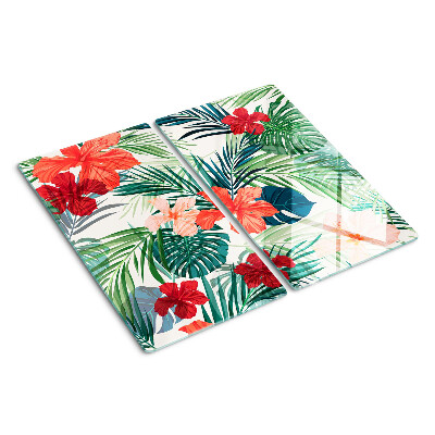 Tabla de cortar de cristal Motivo de planta tropical con flores.