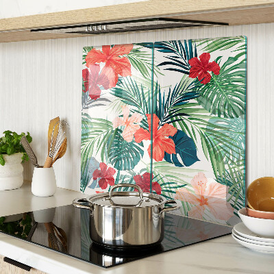 Tabla de cortar de cristal Motivo de planta tropical con flores.