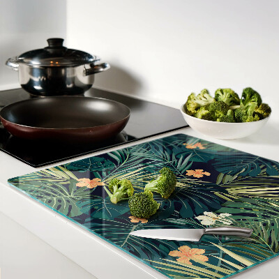 Tabla para cortar Patrón tropical con hojas y flores.