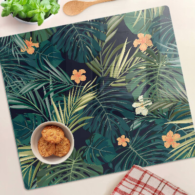 Tabla para cortar Patrón tropical con hojas y flores.