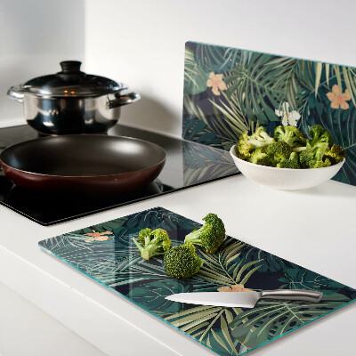 Tabla para cortar Patrón tropical con hojas y flores.